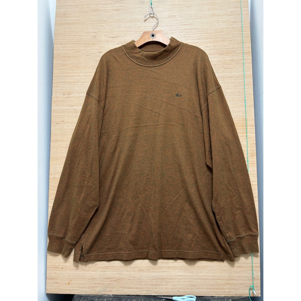 Gant Mens XL Mock Neck Long Sleeve Shirt Brown Green Marled Cotton Knit 4836